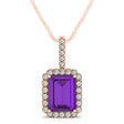 Diamond & Emerald Cut Amethyst Halo Pendant Necklace 14k Rose Gold (4.25ct)