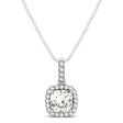 Diamond Halo Cushion Pendant Necklace 14k White Gold (0.62ct)