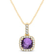 Amethyst & Diamond Halo Cushion Pendant Necklace 14k Yellow Gold (0.66ct)