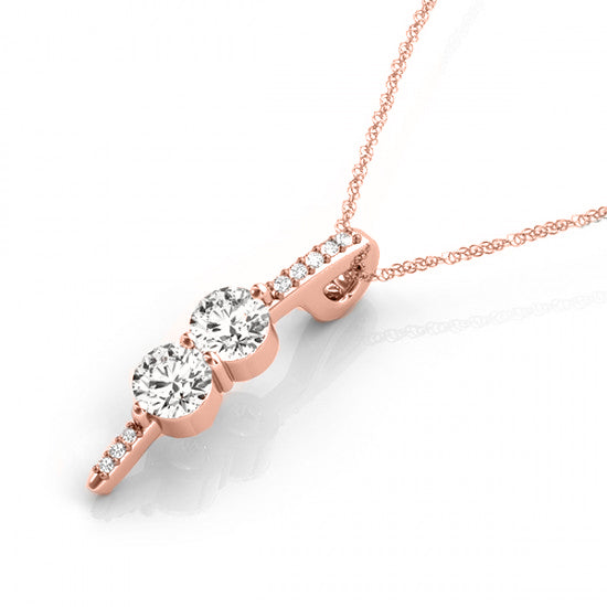 Two Stone Diamond Drop Pendant Necklace 14k Rose Gold (0.34ct)
