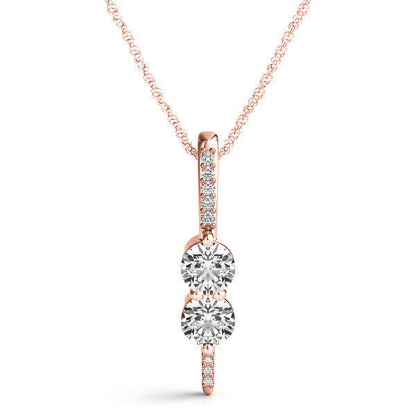 Two Stone Diamond Drop Pendant Necklace 14k Rose Gold (0.34ct)