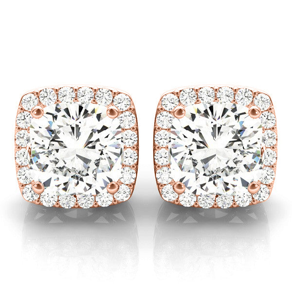 Diamond Halo Cushion Earrings 14k Rose Gold (1.22ct)