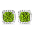 Cushion Cut Peridot & Diamond Halo Earrings 14k White Gold (1.50ct)