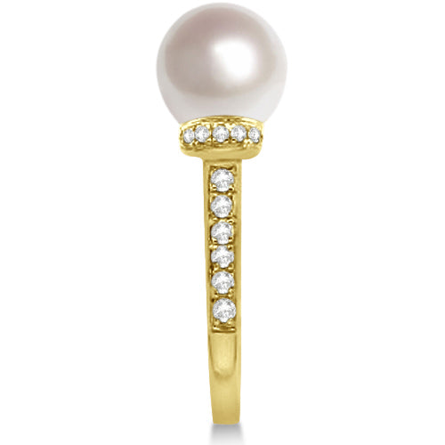 Solitaire Freshwater Cultured Pearl & Diamond Ring 14K Yellow Gold (8mm)