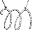 Personalized Diamond Cursive Initial Pendant Necklace 14k White Gold LETTER M