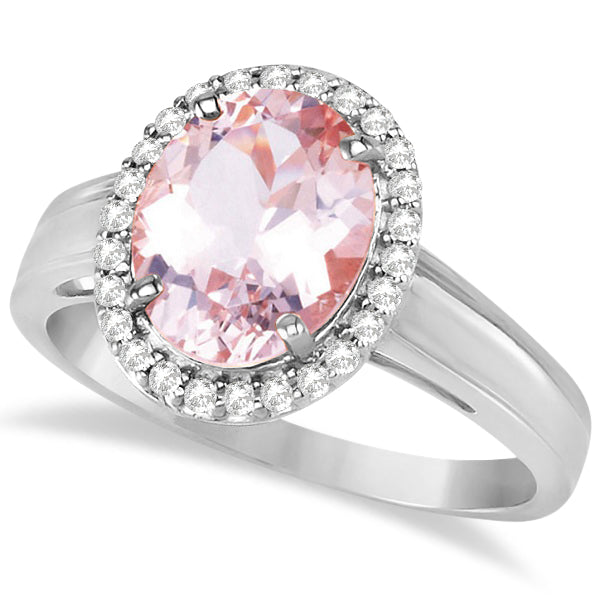 Diamond and Oval Pink Morganite Ring in 14K White Gold (2.43ct)