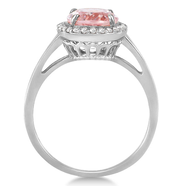 Diamond and Oval Pink Morganite Ring in 14K White Gold (2.43ct)