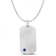 Engravable Dog Tag Pendant w/ Blue Sapphire in Sterling Silver 0.15