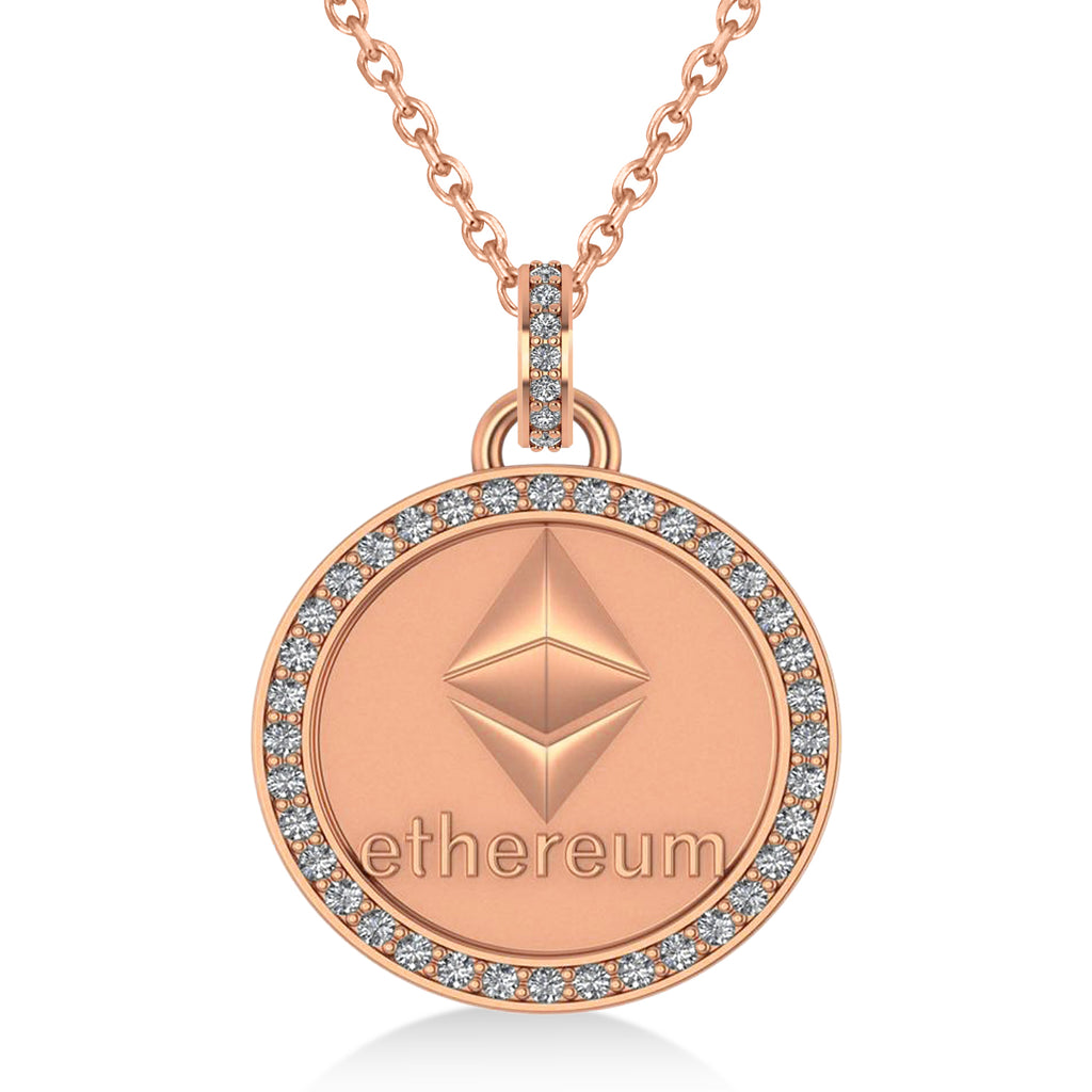 Diamond Cryptocurrency Ethereum Pendant Necklace With Bail 14k Rose Gold (0.44ct)