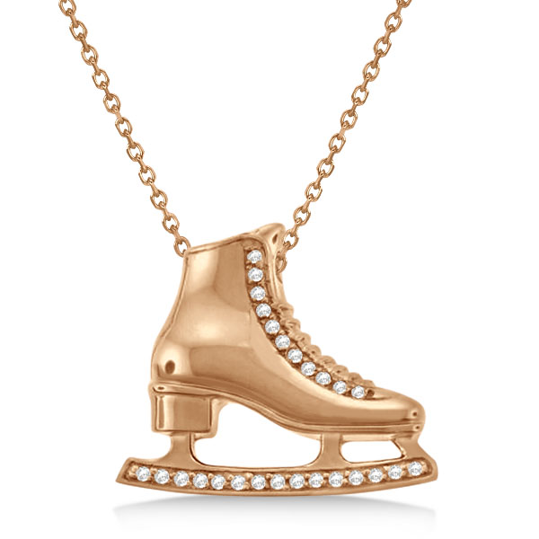 Ice Skate Necklace Pendant Diamond Accented 14k Rose Gold (0.26ct)