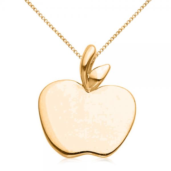 Solid Apple Pendant Necklace in Plain Metal 14k Yellow Gold