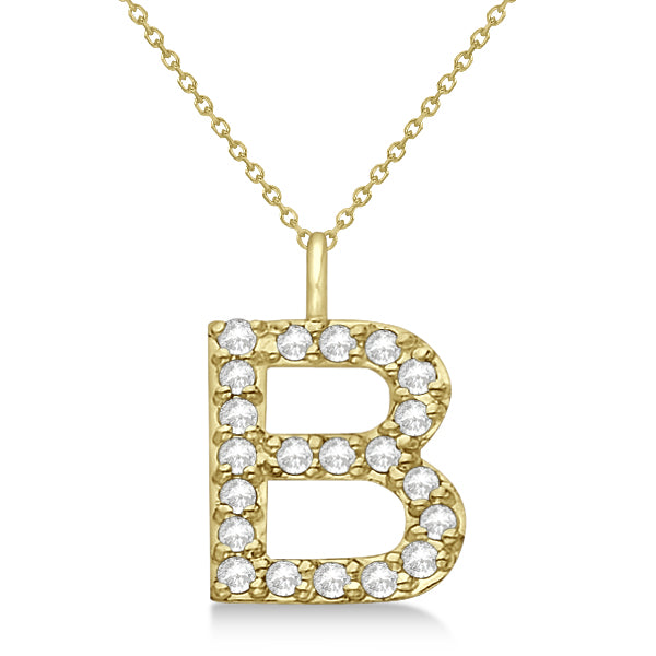 Customized Block-Letter Pave Diamond Initial Pendant in 14k Yellow Gold (C)