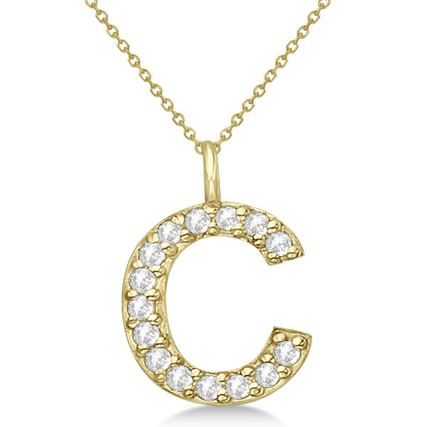 Customized Block-Letter Pave Diamond Initial Pendant in 14k Yellow Gold (C)