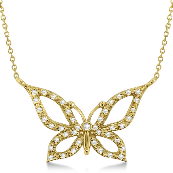 Diamond Butterfly Pendant Necklace 14k Yellow Gold (0.21ctw)