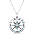 Compass Pendant Blue Topaz & Diamond Accented 14k White Gold (0.19ct)