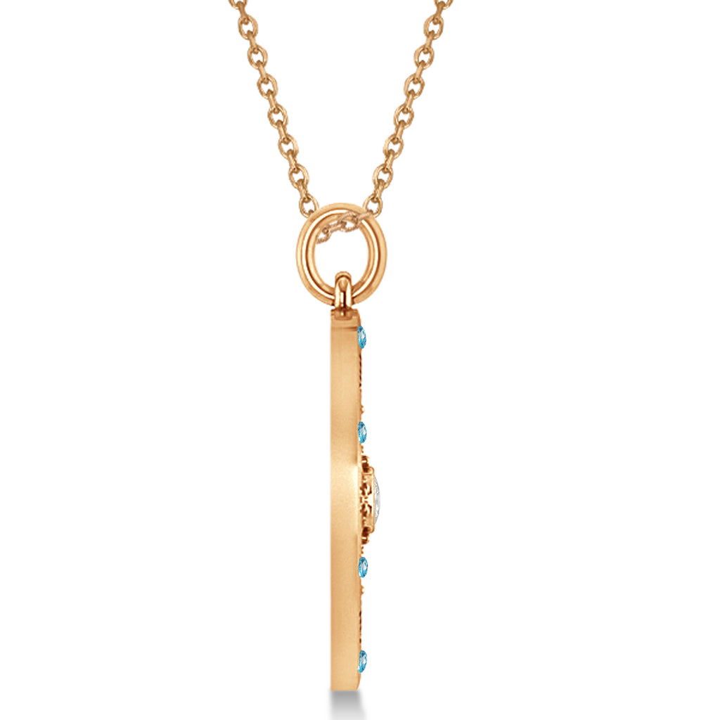 Compass Pendant For Men Blue Topaz & Diamond Accented 14k Rose Gold (0.38ct)