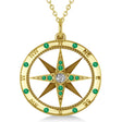 Compass Pendant For Men Emerald & Diamond Accented 14k Yellow Gold (0.38ct)