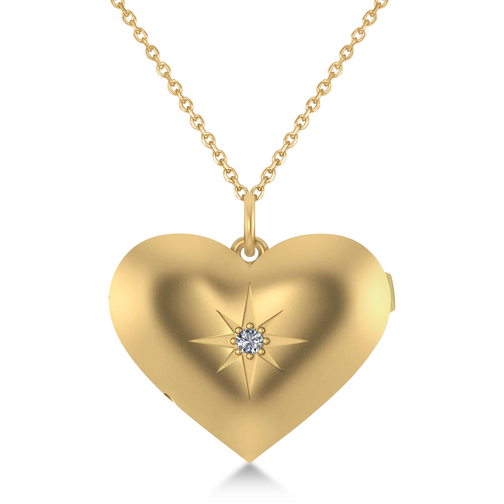 Heart with Compass Rose Locket Necklace 14k Yellow Gold