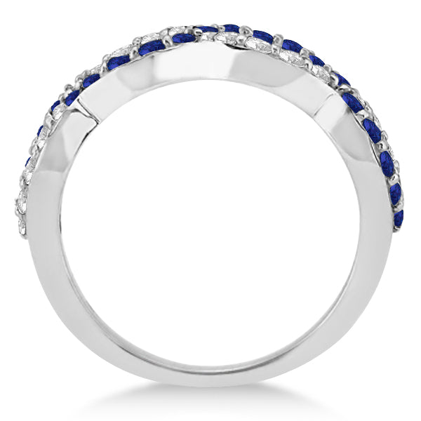 Custom-Made Eternity Blue Sapphire Twisted Infinity Diamond Ring in 14k White Gold (2.18ct)