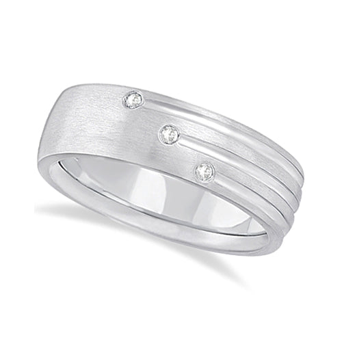 Mens Shooting Star Diamond Wedding Ring Band 14k White Gold (0.15ct)