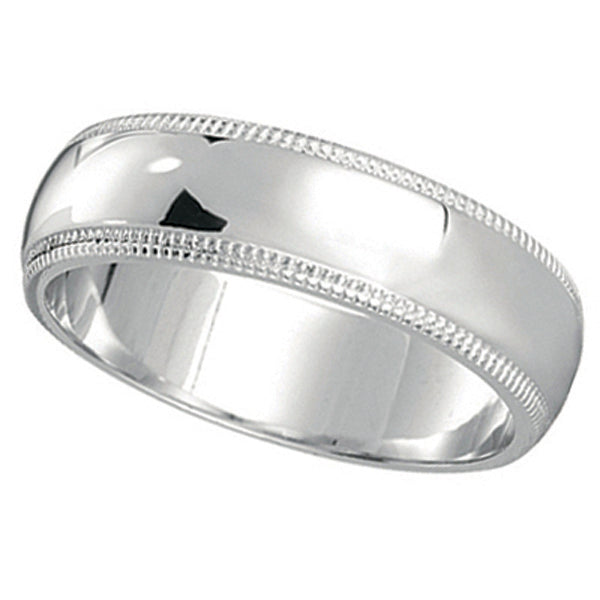 Men's Wedding Band Dome Comfort-Fit Miligrain 14k White Gold (6 mm) Size 6