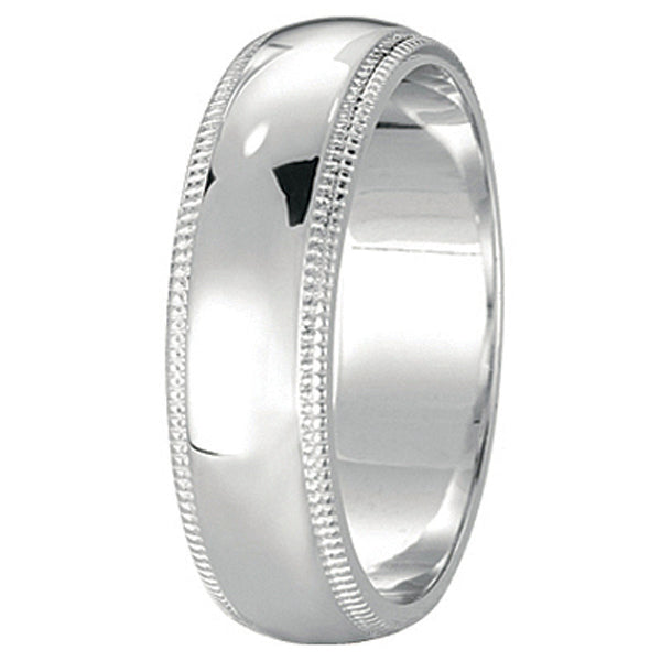 Men's Wedding Band Dome Comfort-Fit Miligrain 14k White Gold (6 mm) Size 6