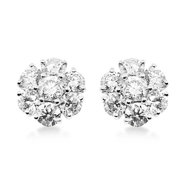 Diamond Flower Cluster Earrings in 14K White Gold (3.00ct)
