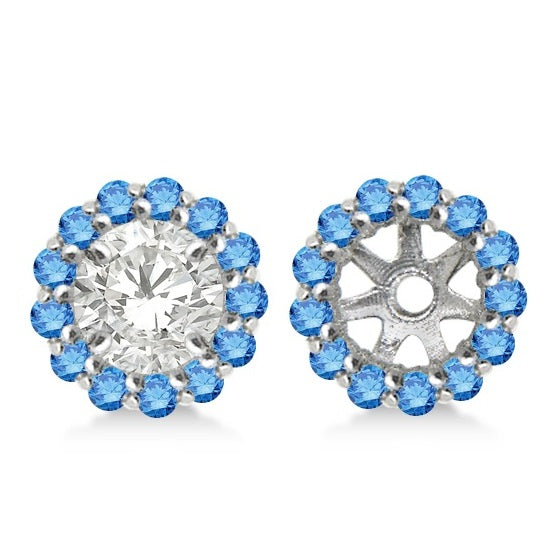 Round Blue Diamond Earring Jackets for 8mm Studs 14K White Gold (0.64ct)