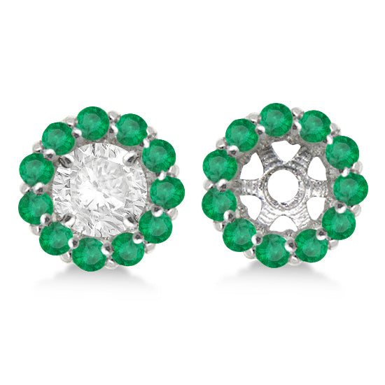 Round Emerald Earring Jackets for 7mm Studs 14K White Gold (1.32ct)