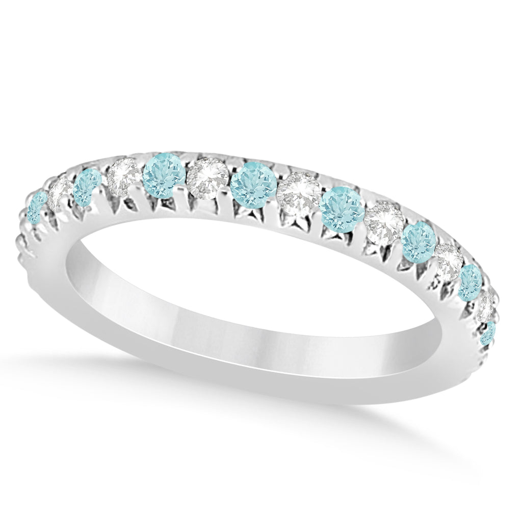 Aquamarine & Diamond Accented Wedding Band 14k White Gold 0.60ct