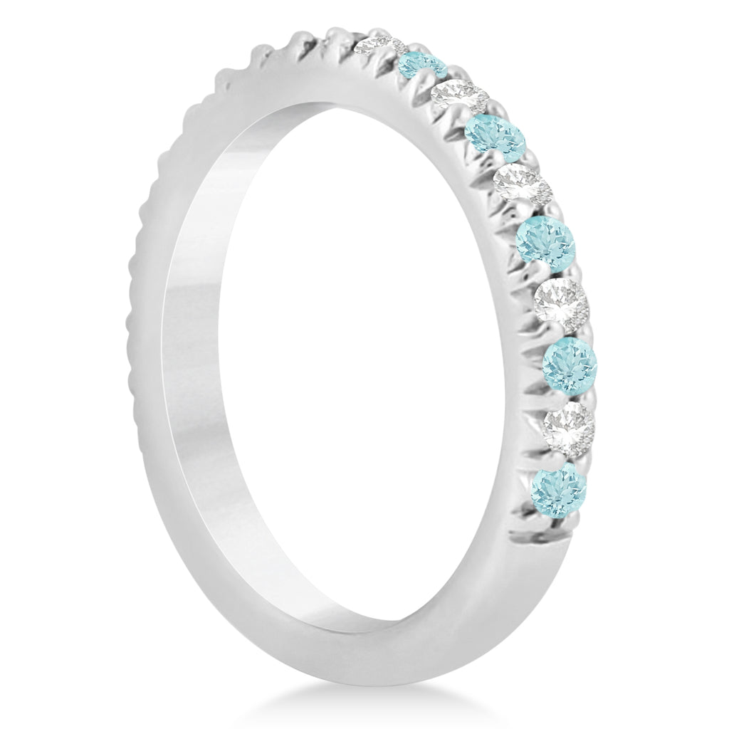 Aquamarine & Diamond Accented Wedding Band 14k White Gold 0.60ct