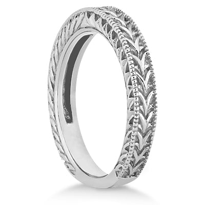 Antique Engraved Wedding Band w/ Filigree & Milgrain 14k White Gold Size 4.75
