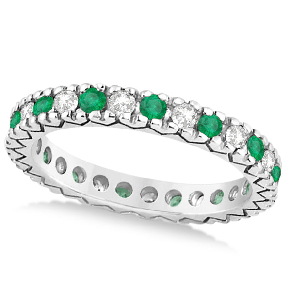 Diamond & Emerald Pave Eternity Wedding Band 14k White Gold (0.45ct)
