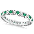 Diamond & Emerald Pave Eternity Wedding Band 14k White Gold (0.45ct)
