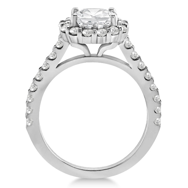 Round Pave Halo Diamond Engagement Ring Setting 14K White Gold (0.74ct)