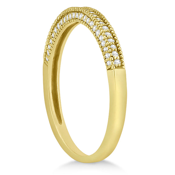 Micro Pave Milgrain Edge Diamond Wedding Ring 14k Yellow Gold (0.18ct)