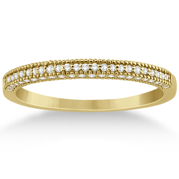 Micro Pave Milgrain Edge Diamond Wedding Ring 14k Yellow Gold (0.18ct)