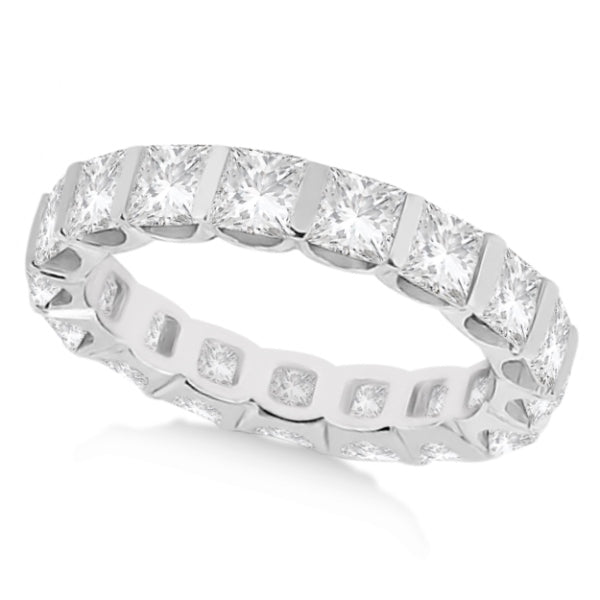 Bar-Set Princess Cut Diamond Eternity Ring Band 18k White Gold (1.15ct) Size 7.75