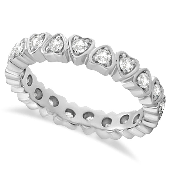 Pave Set Heart Shaped Diamond Eternity Ring 14k White Gold (0.60ct)