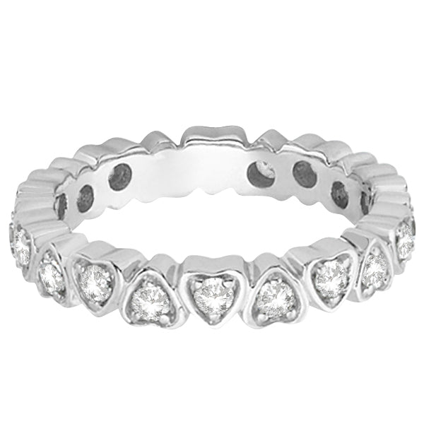 Pave Set Heart Shaped Diamond Eternity Ring 14k White Gold (0.60ct)