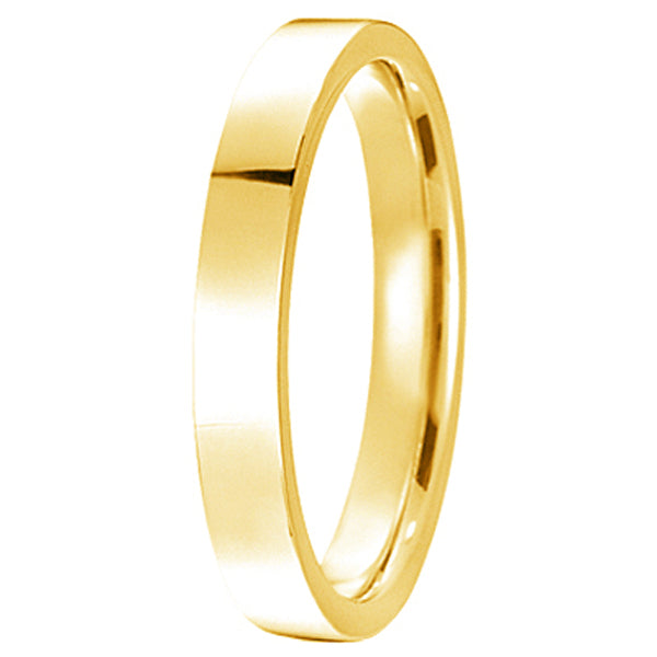 14k Yellow Gold Plain Wedding Band Flat Comfort Fit Plain Ring (3mm)