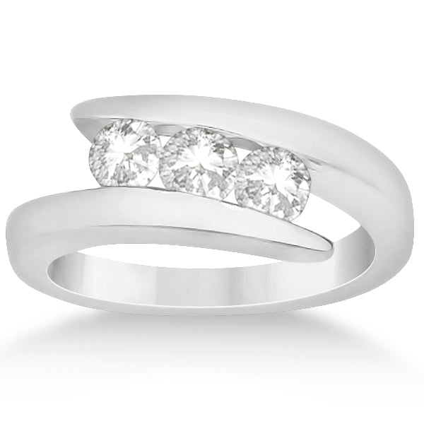Three Stone Diamond Journey Ring Tension Set 14K White Gold 0.60ctw