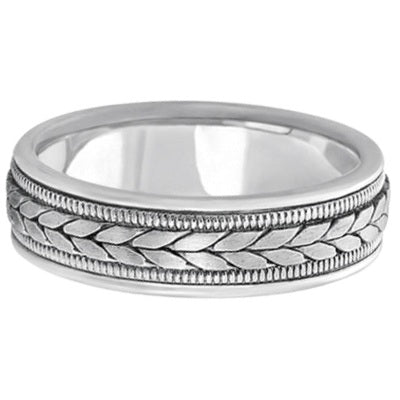 Men's Satin Finish Rope Handwoven Wedding Ring 14k White Gold (6mm)
