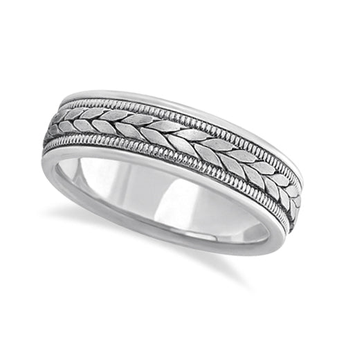 Men's Satin Finish Rope Handwoven Wedding Ring 14k White Gold (6mm)
