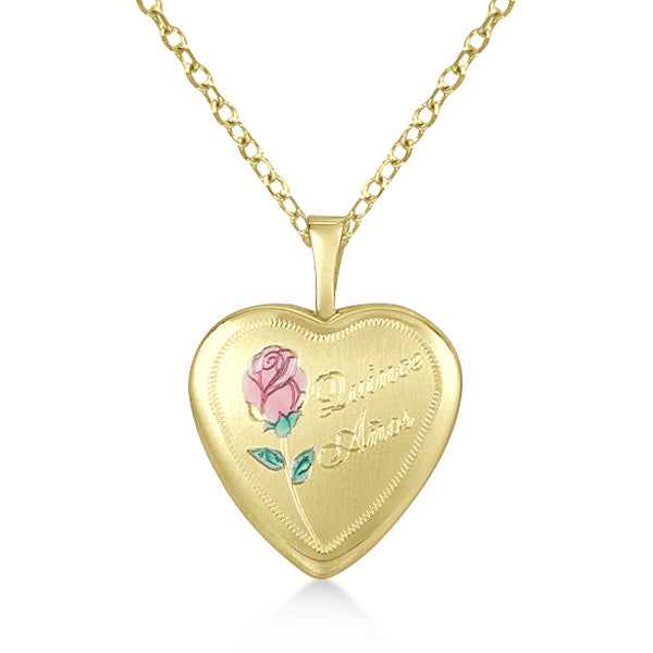 Hand Engraved Heart Shaped Quince Anos Locket Pendant Gold Vermeil