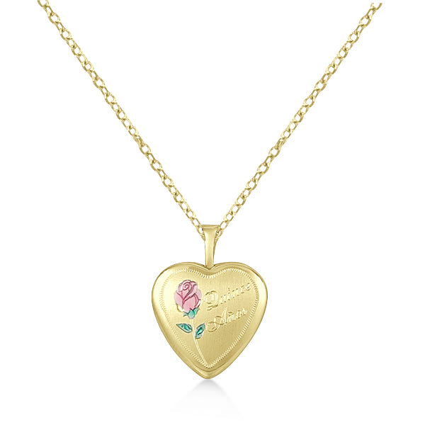 Hand Engraved Heart Shaped Quince Anos Locket Pendant Gold Vermeil