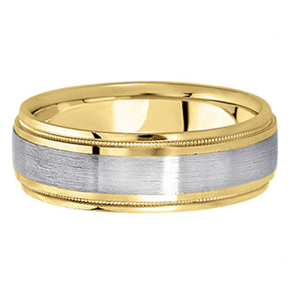 Carved Two-Tone Wedding Band in 18k White & Yellow Gold (7mm) Size 8.75