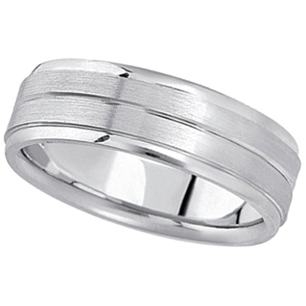 Carved Wedding Band in Palladium For Men (7mm) Size 11.5