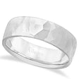 Men's Hammered Finished Carved Band Wedding Ring 14k White Gold (7mm)