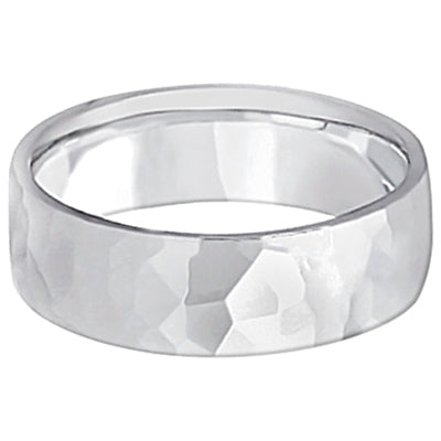 Men's Hammered Finished Carved Band Wedding Ring 18k White Gold (7mm) Size 11.5